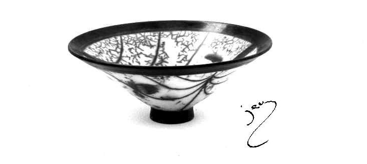 naked raku bowl 'Stormy Day' 30 cms by john evans